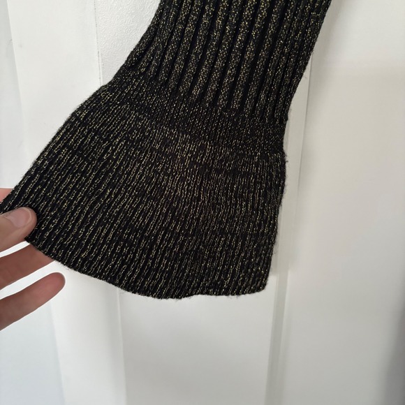 Venus Black Gold Metallic Mesh Ruffle Off Shoulder Long Sleeve Dress XL New Year - Picture 13 of 16